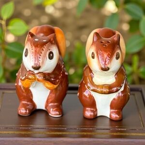Bico Vintage Ceramic Squirrel Salt & Pepper Shaker Set Brown Woodland 2pc